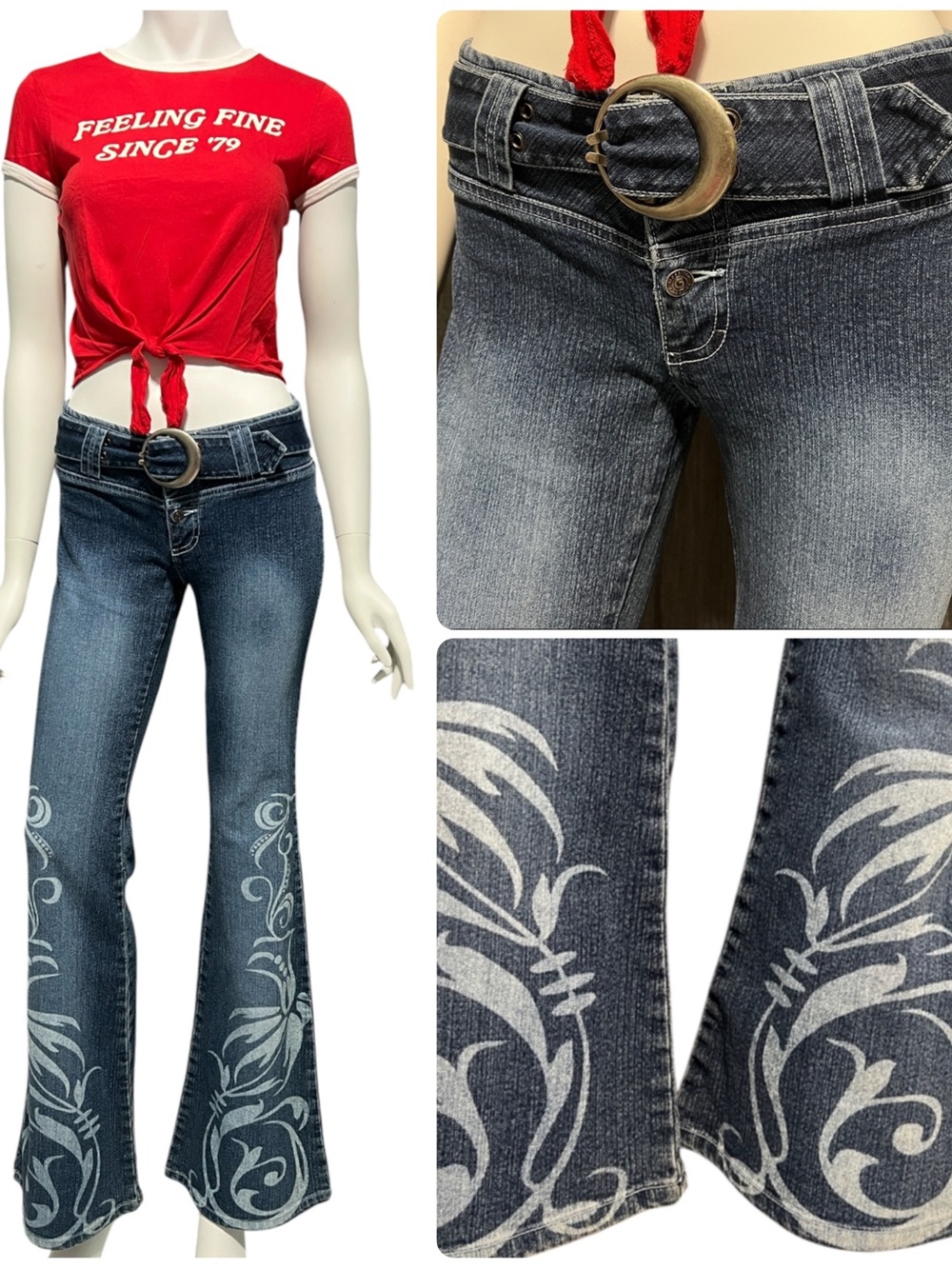VINTAGE Y2K GRUNGE Gasoline Low Rise Belted Flare  Denim Jeans